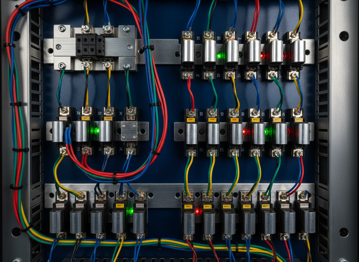 Industrial control panel with complex wiring